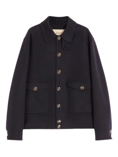 Valentino Knitted Bomber Jacket In Blue