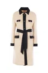 Valentino Belted Collar Coat With Contrasting Profiles And Pockets In Multi