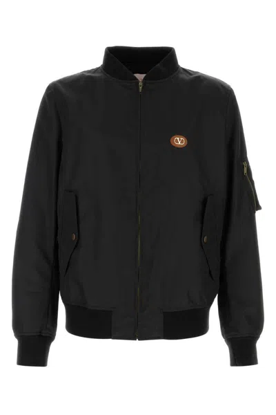 Valentino Nylon Bomber With Leather Patch And Vlogo Detail In Black