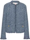 Valentino Sky Blue Tweed Crewneck Jacket In Blue