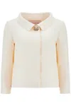 Valentino Garavani White Jacket With Spread Collar And Front Jewel Button In Wool And Silk Woman In White