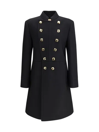 Valentino Mandarin-collar Double-breasted Coat In Black