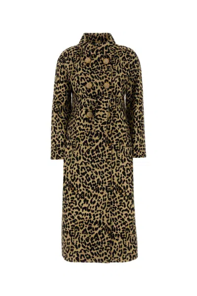 Valentino Animal Print Belted Wool Coat