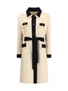 Valentino Belted Collar Coat With Contrasting Profiles And Pockets In Neutral