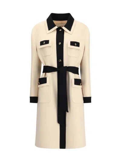 Valentino Ivory Black Single-breasted Coat In Neutral