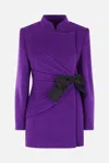 Valentino Wool Blend Blazer Asymmetric Design Bow In Purple