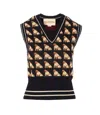 Valentino Knit Vest With Dog Pattern And Trim In Multi