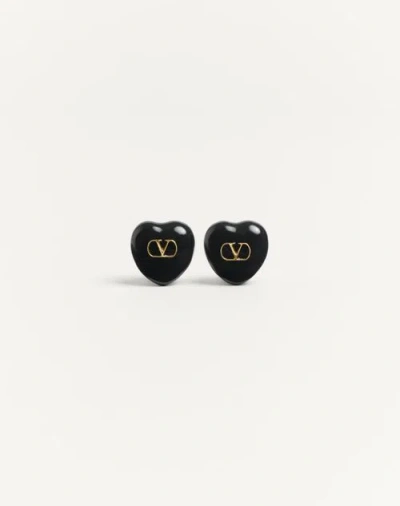 VALENTINO GARAVANI VALENTINO GARAVANI COEUR ROYAL EARRINGS IN METAL AND ENAMEL WOMAN GOLD/BLACK UNI