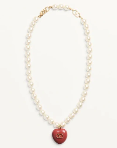 VALENTINO GARAVANI VALENTINO GARAVANI COEUR ROYAL NECKLACE IN METAL ENAMEL AND BEADS WOMAN GOLD/RED/CREAM UNI