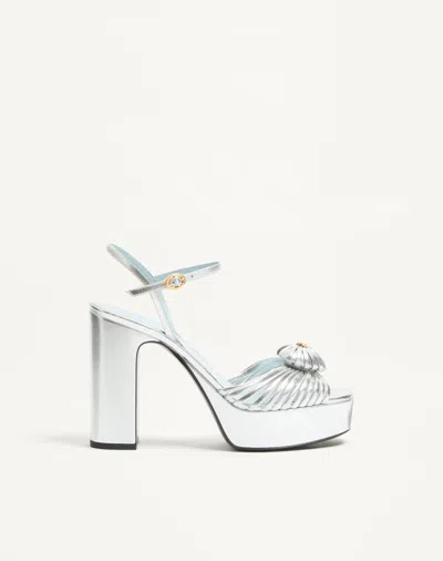 Valentino Garavani Coeur Royal Platform Sandal In Laminated Nappa 115mm Woman Silver 41