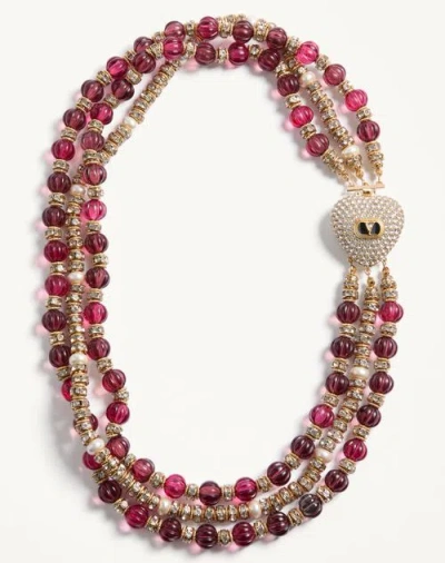 Valentino Garavani Collier Coeur Royal En Métal, Émail, Verre Cannelé, Perles Et Cristaux Femme Or/c In Multi