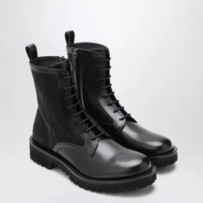 VALENTINO GARAVANI VALENTINO GARAVANI COMBAT BOOT IN TECHNICAL FABRIC TOILE ICONOGRAPHE CALFSKIN