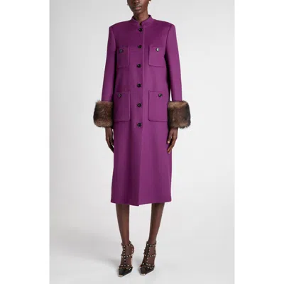 Valentino Garavani Compact Drape Wool & Cashmere Coat With Genuine Shearling Cuffs In Blue