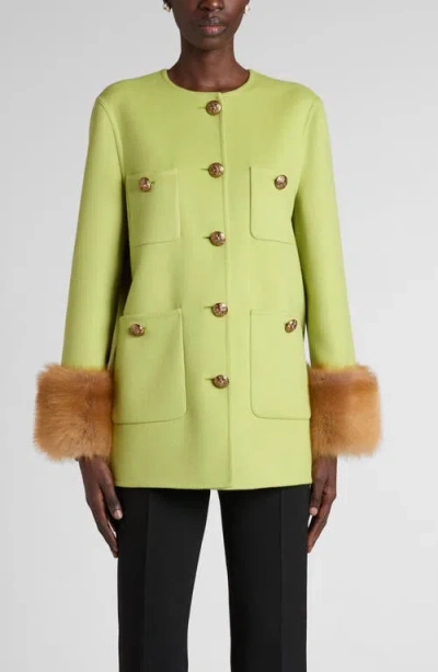 Valentino Shearling-trimmed Wool And Cashmere-blend Coat In Green