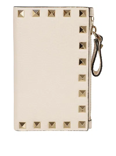 Valentino Garavani Compact Neutral Wallet With Textured Surface