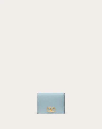 Valentino Garavani Compact Vlogo Signature Grainy Calfskin Wallet Woman Porcelain Blue Uni