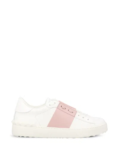 Valentino Garavani Contrast Calfskin Band Lace-up Sneakers In Bianco