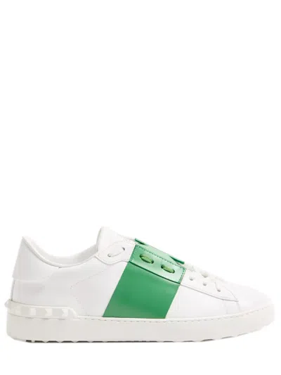 Valentino Garavani Contrast Calfskin Band Sneakers With Rubber Sole In White
