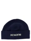Valentino Cotton And Wool Blend Beanie With Turn-up Brim In Blue