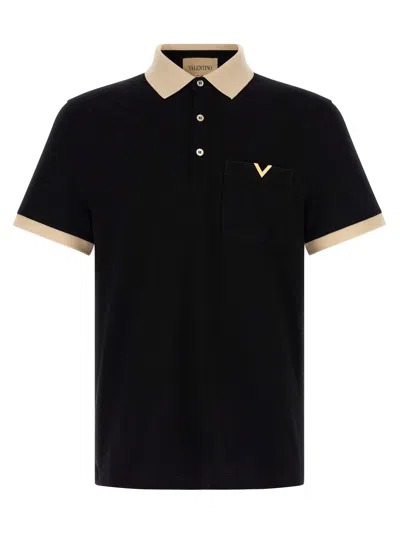 Valentino Garavani Contrast-trim Cotton Piquet Polo Shirt In Black