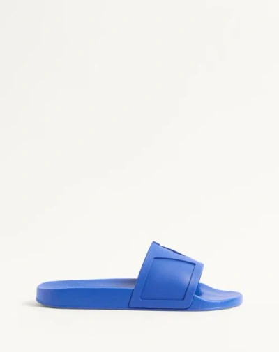 Valentino Garavani Wide Strap Open Toe Rubber Slides In Blue