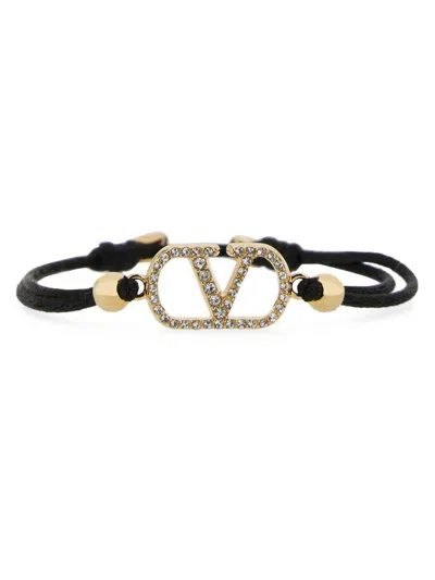 Valentino Garavani Cotton And Swarovski® Crystal "vlogo Signature" Bracelet