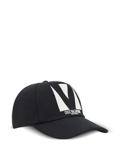Valentino Garavani Cotton Baseball Cap With Embroidery And Curved Brim In Black