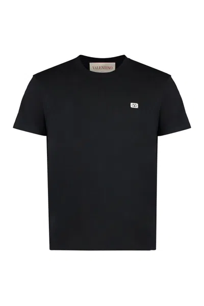 Valentino Cotton T-shirt With Vlogo Patch In Black