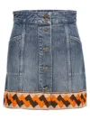 Valentino Garavani Cotton Denim Mini Skirt With Trimming Detail In Blue
