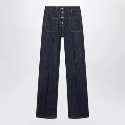 Valentino High Waist Denim Trousers Wide Leg In Blue