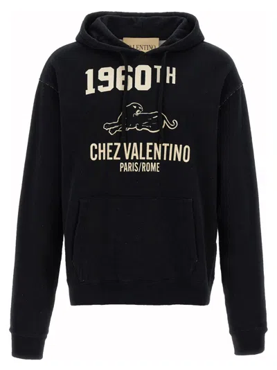 Valentino Garavani Cotton Hoodie Front Print And Kangaroo Pocket In Black