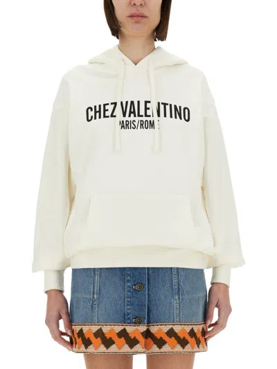 Valentino Garavani Cotton Hoodie With Print In Ivory