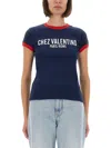 Valentino Crew Neck Cotton T-shirt With Contrast Trim In Blue