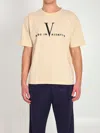 Valentino Men Beige Round Neck Logo T-shirt In White