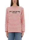 Valentino Striped Cotton Jersey Long Sleeve T-shirt Ivory And Red In Red