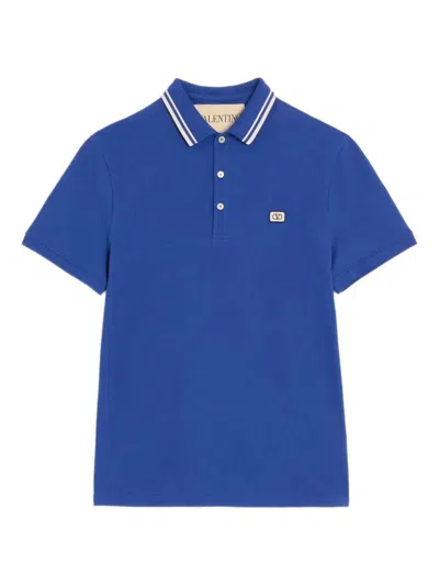 Valentino Garavani Cotton Pique Polo Shirt With Vlogo Patch Clothing In Blue