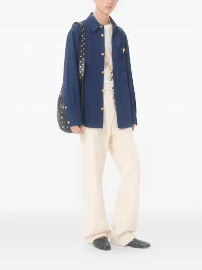 Valentino Cotton Gabardine Shirt Jacket With Vgold In Blue