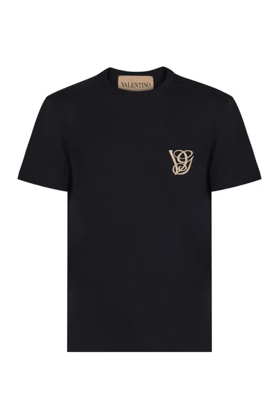 Valentino Garavani Cotton T-shirt With Patch Vg In Black
