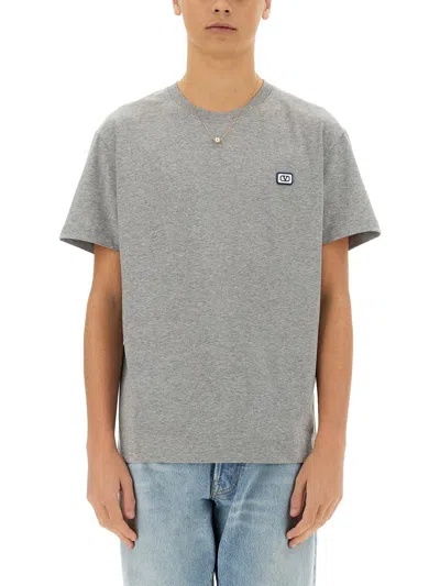 Valentino Vlogo Patch Crewneck T-shirt In Grey