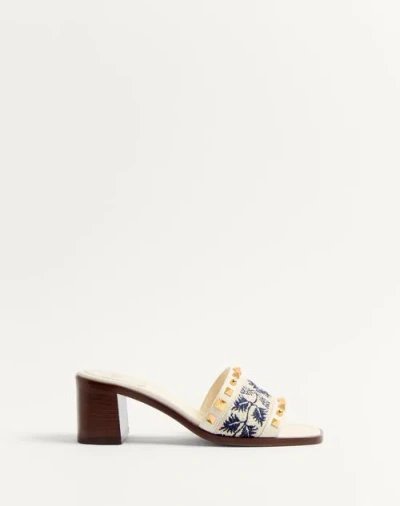 VALENTINO GARAVANI VALENTINO GARAVANI COUNTY SLIDE SANDAL IN CALFSKIN WITH GRAPE EMBROIDERY 60MM WOMAN IVORY/NATURAL/BL
