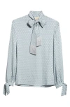 Valentino Garavani Cour De Couer Crêpe De Chine Top In Blue