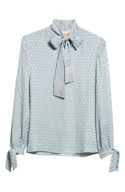 Valentino Garavani Cour De Couer Crêpe De Chine Top In Blue