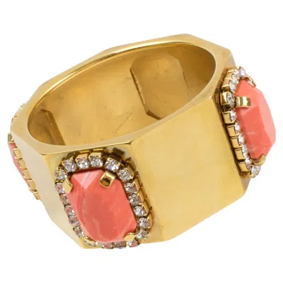 Pre-owned Valentino Garavani Couture Gilded Metal Jeweled Bracelet In Multi