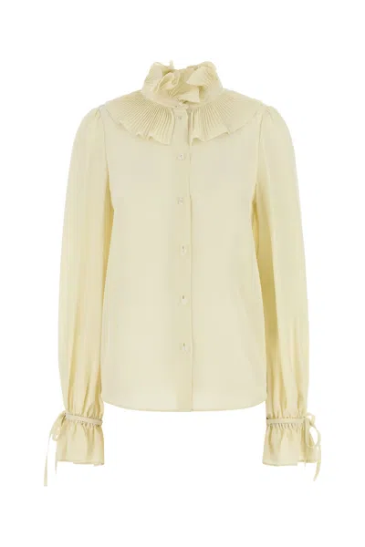 Valentino Garavani Cream Crepe Shirt In Green