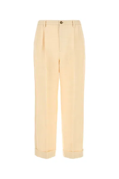 Valentino Garavani Cream Jute Blend Pant In Yellow