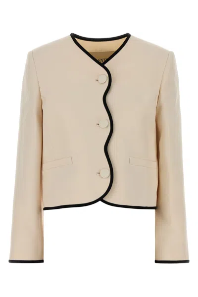 Valentino Wool Blend Jacket Contrast Piping Cropped In Neutral