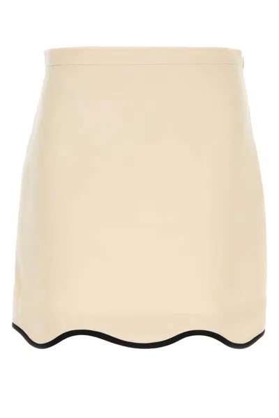 Valentino Garavani Cream Wool-blend Mini Skirt With Silk Lining In Yellow