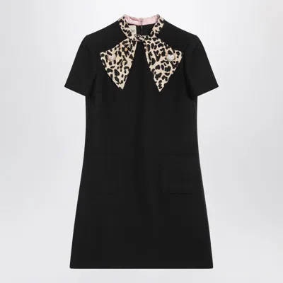 Valentino Black Crepe Couture Dress With Animal-print Bow