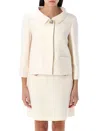 Valentino Garavani White Jacket With Spread Collar And Front Jewel Button In Wool And Silk Woman In Neutral