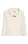 Valentino Garavani White Jacket With Spread Collar And Front Jewel Button In Wool And Silk Woman In Ivory